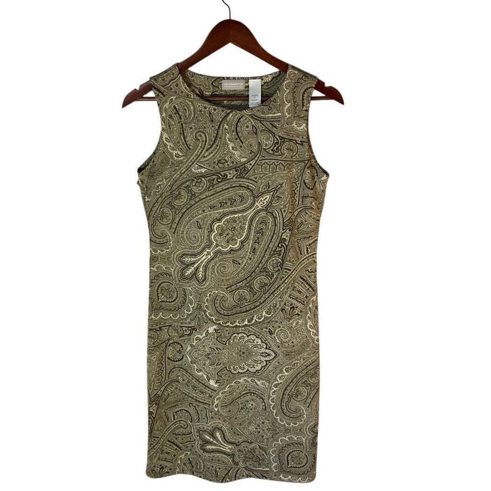 Liz Claibourne Collection Petite Olive Paisley Minidress, S. Y2K, Vintage